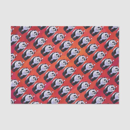 Papier Mousseline Ours de panda à Santa Hat sur Rouge (Recto)