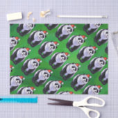 Papier Mousseline Ours de panda à Santa Hat sur Vert (Artisanat)