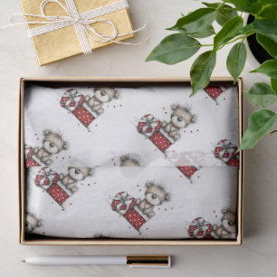 Papier Mousseline Ours en peluche avec cœur en cadeau et boîte à poi