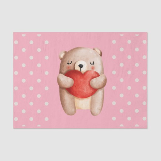Papier Mousseline Ours en peluche mignon portant un coeur rouge (Recto)