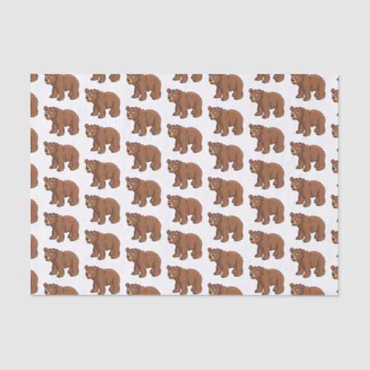 Papier Mousseline Ours mignon avec dessin animé sur les fleurs (Recto)