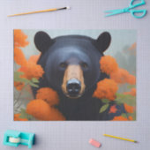 Papier Mousseline Ours noir en fleurs orange (Artisanat)