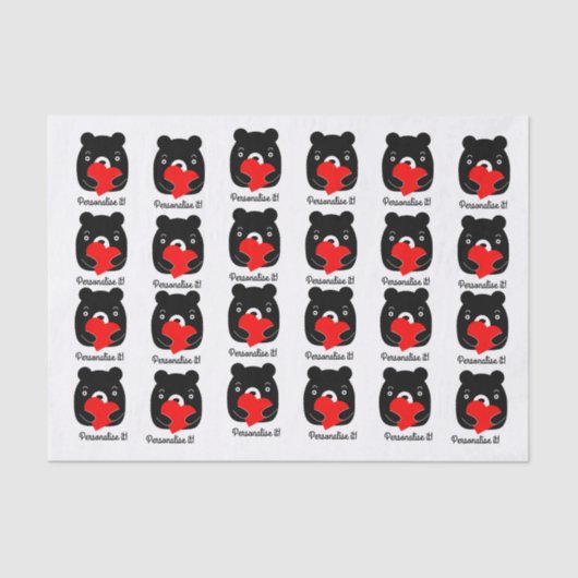 Papier Mousseline Ours noir tenant un coeur (Recto)