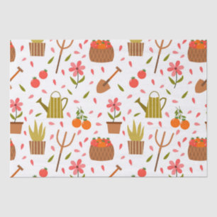 Papier Mousseline Outils de jardinage mignon et Plante Motif sans co