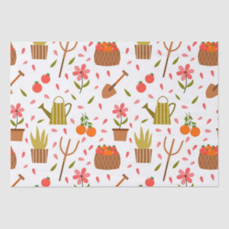 Papier Mousseline Outils de jardinage mignon et Plante Motif sans co