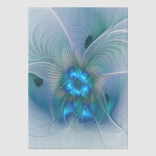Papier Mousseline Ovation debout, fractale bleue turquoise abstraite