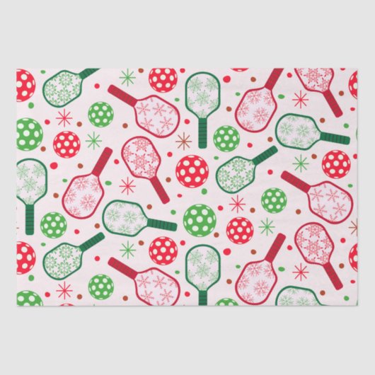 Papier Mousseline Pagaies de Pickleball Rouge et Vert Noël (Recto)