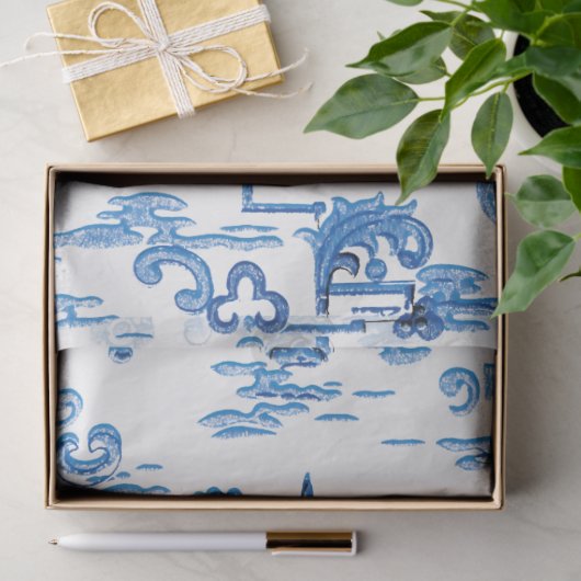 Papier Mousseline Pagode bleue et blanche Chinoiserie (Cadeau)