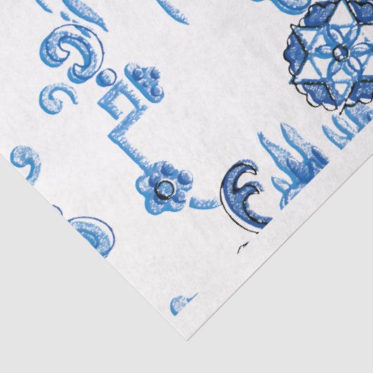 Papier Mousseline Pagode bleue et blanche Chinoiserie (Détail)