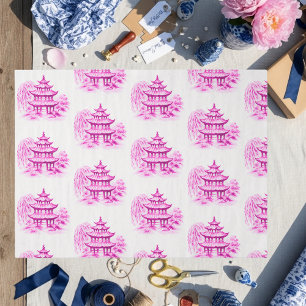 Papier Mousseline Pagode Rose Chinoiserie