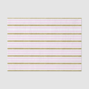 Papier Mousseline Pailleté rose et or rayures