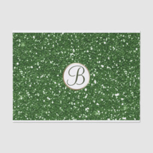 Papier Mousseline Pailleté Vert Brillant Glam Monogramme Initial Per