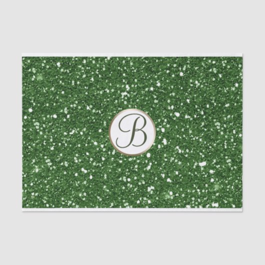 Papier Mousseline Pailleté Vert Brillant Glam Monogramme Initial Per (Recto)