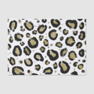 Papier Mousseline Paillettes Or Blanc & Imprimé Léopard Tacheté Noir