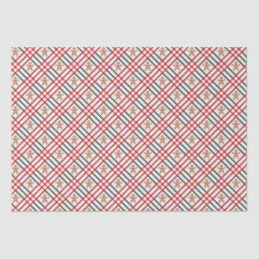 Papier Mousseline Pain d'épices de Noël Plaid Rouge Vert (Recto)
