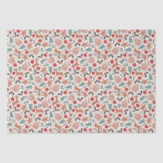 Papier Mousseline Pain d'épices, rennes et arbre de Noël (Recto)