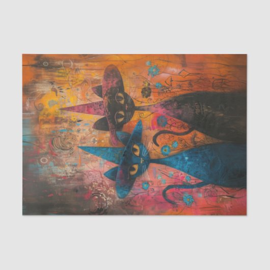 Papier Mousseline Paire de chats portant des Casquettes (Recto)