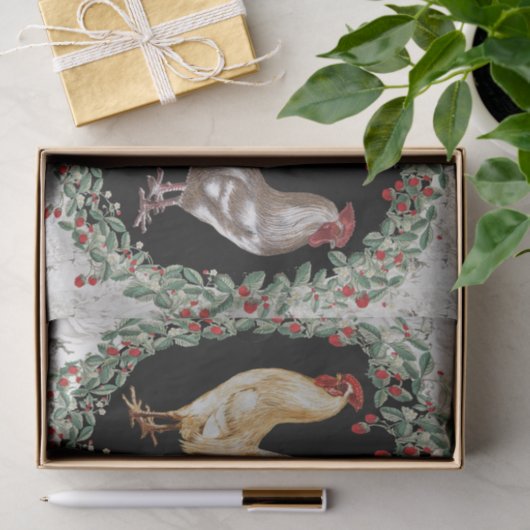 Papier Mousseline Paire de coqs (Cadeau)