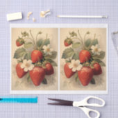Papier Mousseline Paire de fraises et de fleurs blanches (Artisanat)