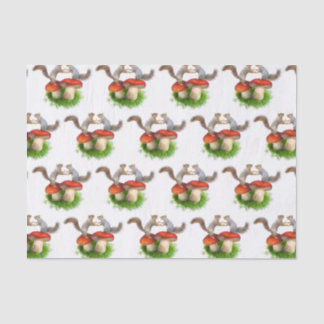 Papier Mousseline Paire d'écureuils sur les champignons rouges Papie