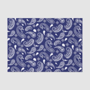 Papier Mousseline Paisley bleu et blanc