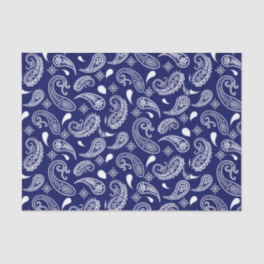 Papier Mousseline Paisley bleu et blanc (Recto)