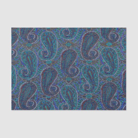 Papier Mousseline Paisley Blue Indian Boho Motif (Recto)
