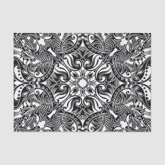 Papier Mousseline Paisley noir et blanc (Recto)