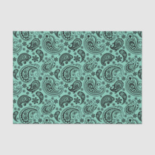 Papier Mousseline Paisley Vintage noir sur Arrière - plan vert menth