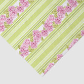 PAPIER MOUSSELINE PÂLE LIME VERT STRIPES & DÉLICATES FLEURS ROSES (Détail)
