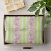 PAPIER MOUSSELINE PÂLE LIME VERT STRIPES & DÉLICATES FLEURS ROSES (Cadeau)