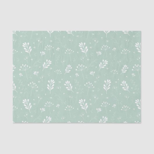 Papier Mousseline Pale Vert Fleurs Feuille Motif Nature Découpage (Recto)