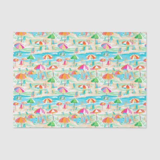 Papier Mousseline Palm Beach Iles tropicales chaises et parasols (Recto)