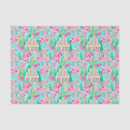 Papier Mousseline Palm Beach Noël Aquarelle Maison en pain d'épices (Recto)