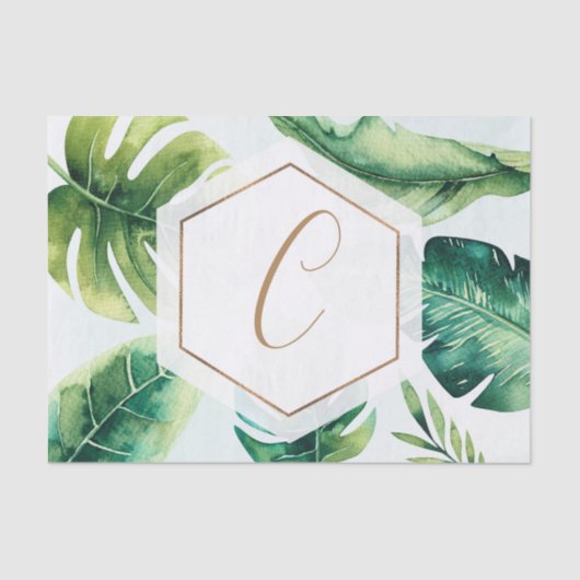 Papier Mousseline Palm Feuille Blanc Or Élégant Tropical Été (Recto)