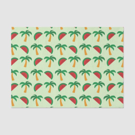 Papier Mousseline Palm Trees and Watermelon Tropical Pattern (Recto)