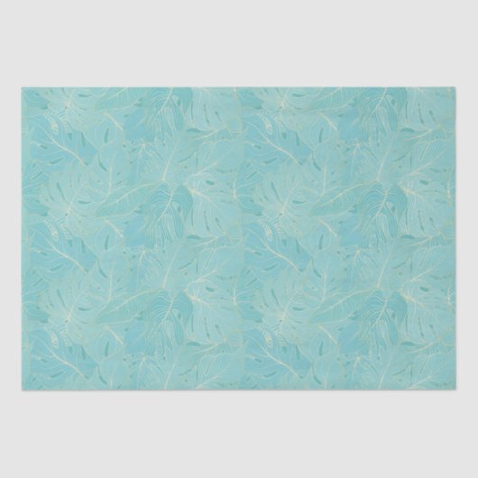 Papier Mousseline Palme tropicale bleu clair motif feuille (Recto)