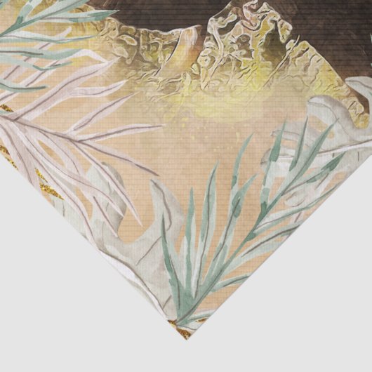 Papier Mousseline Palme tropicale Eléphant Gold (Détail)