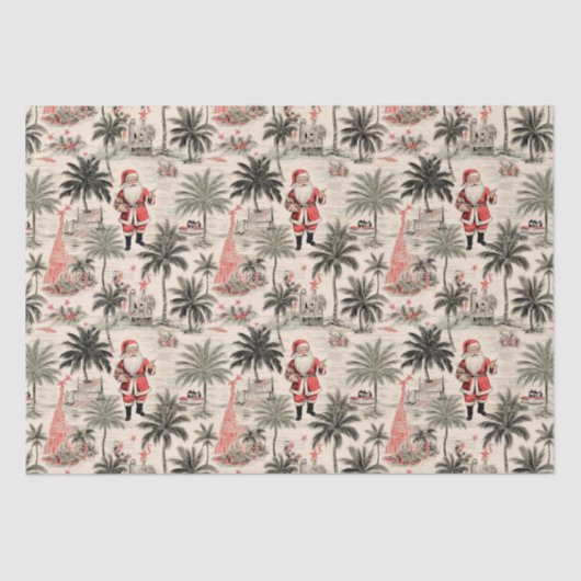 Papier Mousseline Palmier de Noël et Père Noël Tropical Retro (Recto)