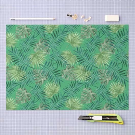 Papier Mousseline Palmier Tropical Feuille Motif vert (Artisanat)