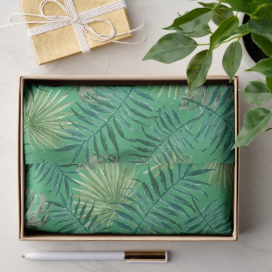 Papier Mousseline Palmier Tropical Feuille Motif vert (Cadeau)