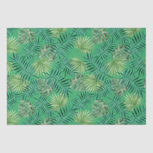 Papier Mousseline Palmier Tropical Feuille Motif vert (Recto)