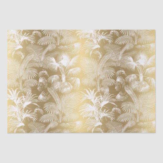Papier Mousseline Palmiers tropicaux modernes blanc sur or (Recto)