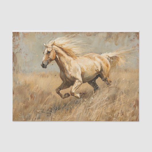 Papier Mousseline Palomino Horse Running Huile Peinture Découpage (Recto)