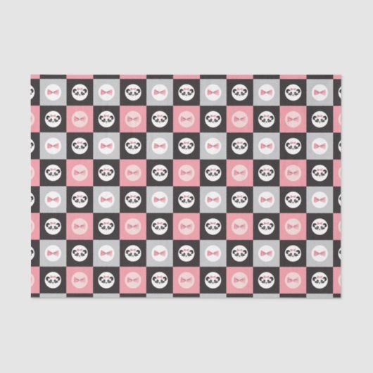 Papier Mousseline Panda Bear Pink Heart Block Motif (Recto)