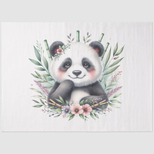 Papier Mousseline Panda Bear with Bamboo Floral Watercolor (Recto)
