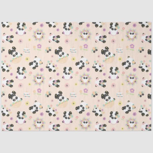 Papier Mousseline Pandas orientales mignonnes Motif sur beige (Recto)