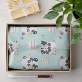 Papier Mousseline Pandas orientaux mignons Motif vert (Cadeau)