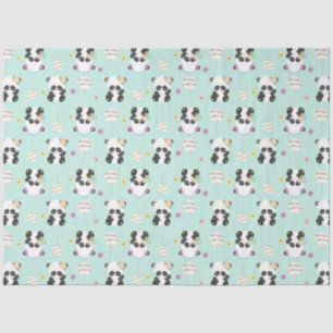 Papier Mousseline Pandas orientaux mignons Motif vert
