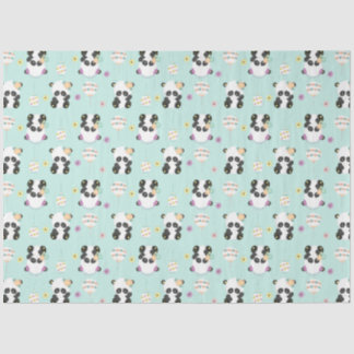 Papier Mousseline Pandas orientaux mignons Motif vert